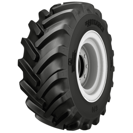 Alliance 570 stålforsterket radial industridekk med kraftige, vinklede mønsterknaster for teleskoplastere.