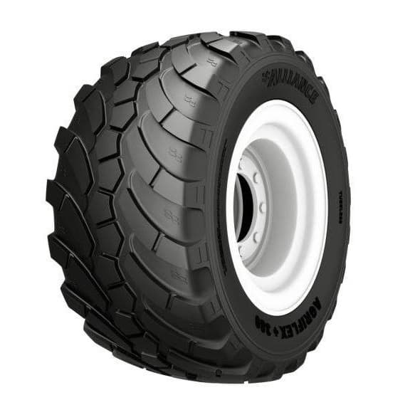 Alliance Agriflex+ 389 stålforsterket high-speed VF radial flotationdekk med ultrafleksible sidevegger og blokkmønster for tunge hengere.