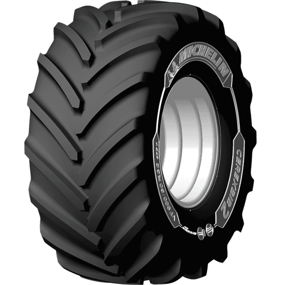 Michelin CerexBib 2 høyteknologisk VF-radialdekk for skurtreskere og selvgående høstemaskiner med bredt, jordbeskyttende mønster.