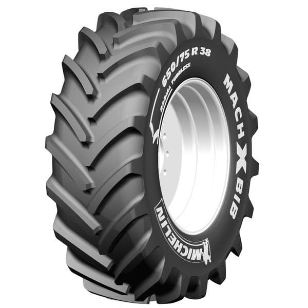 Michelin MachXBib premium stordels-traktordekk med avansert radialkonstruksjon og dype mønsterknaster for minimal jordpakking.