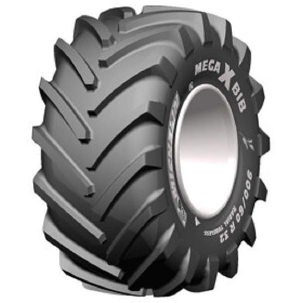 Michelin MegaXBib klassisk premium radial-flotasjonsdekk for skurtreskere med ekstra bred profil og slitesterke mønsterknaster.