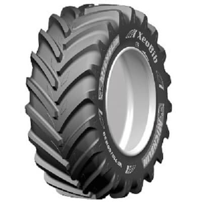 Michelin XeoBib VF 600/60R34 landbruksdekk med Ultraflex-teknologi for lavt marktrykk og maksimal trekkraft på traktor.
