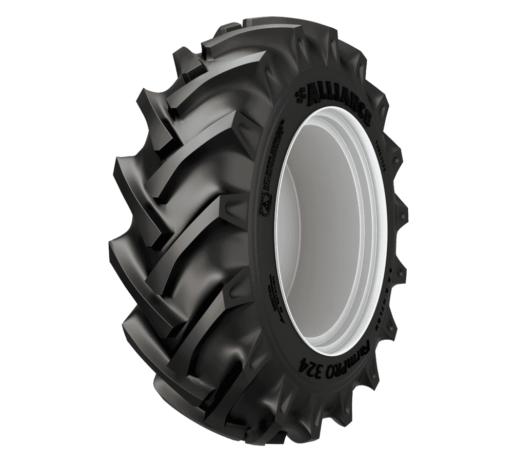 Alliance FarmPRO 324 traktordekk med moderne bueformet mønster for optimal trekkraft og komfort.