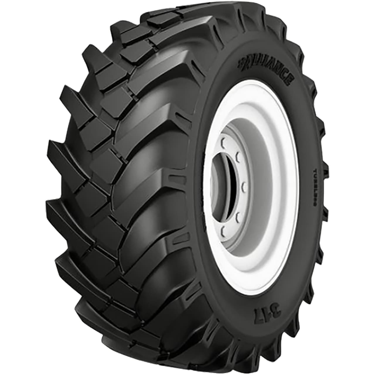 Alliance 317 dekk med kraftig knastemønster for optimal trekkraft.