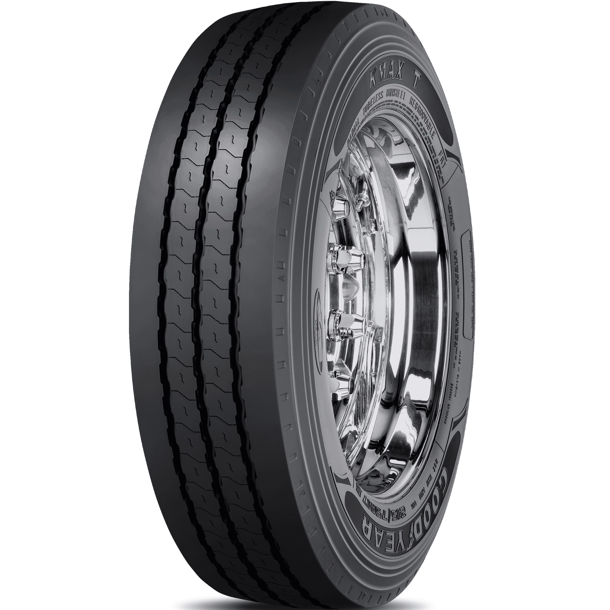 Goodyear KMAX T tilhengerdekk for lastebil og traller med langsgående spor og 3PMSF-vintermerking.