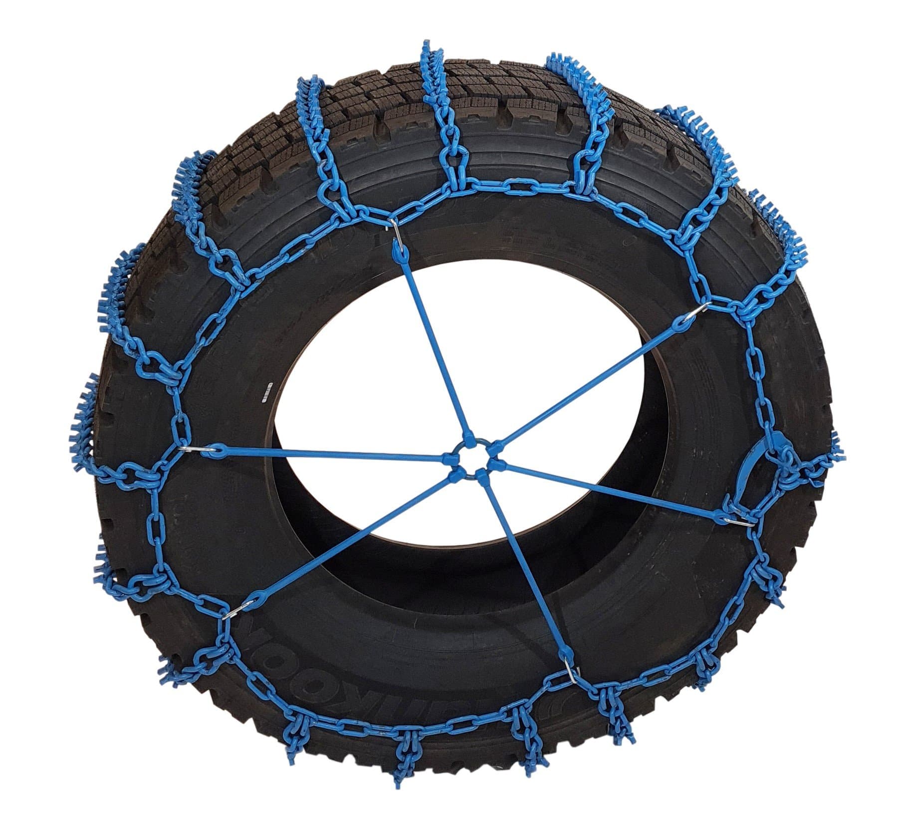 Gummistrammer Spider (Blå) med 6 armer for effektiv stramming av kjetting til traktor og maskin.