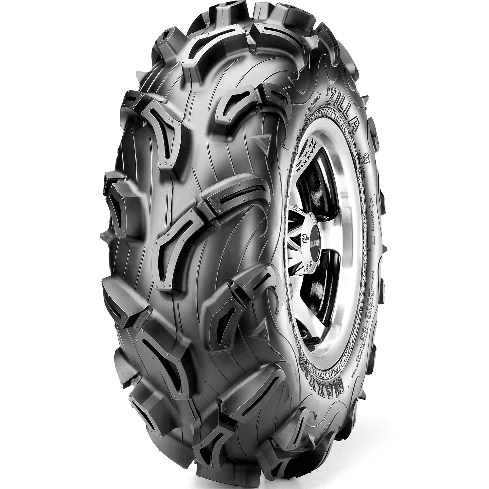 Maxxis Zilla ATV-dekk med aggressivt, retningsbestemt gjørmemønster og lav egenvekt.