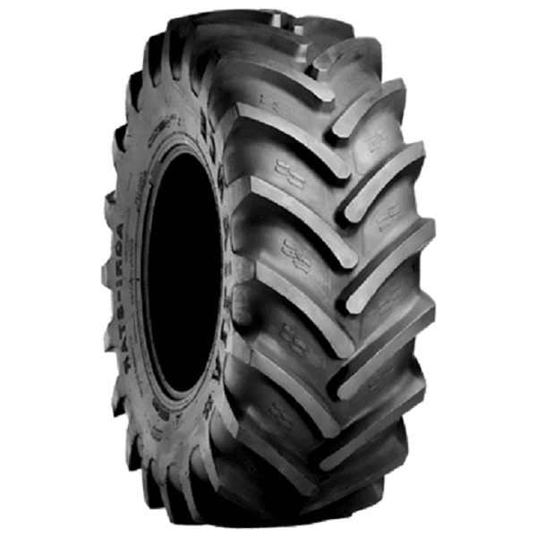 Alliance 375 AgriStar kraftfullt stålforsterket radial-høstingsdekk med dype, aggressive R-1W mønsterknaster.
