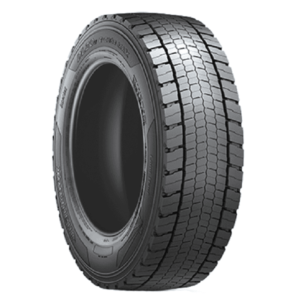 Hankook e-cube Blue DL20w trekkdekk for langdistanse, viser det spesialdesignede mønsteret for lav rullemotstand og høy drivstoffbesparelse.