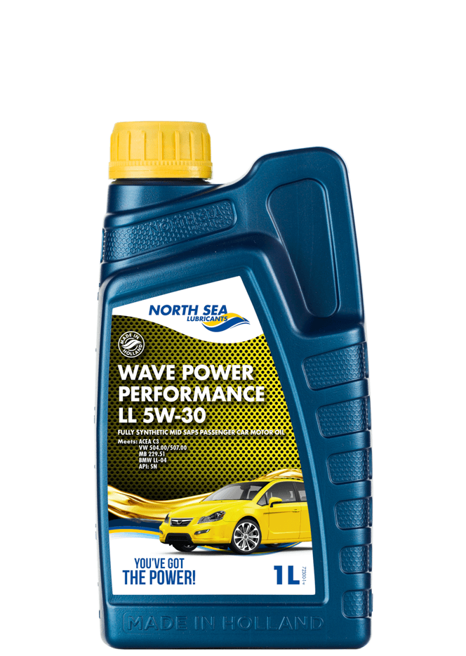 1-liters flaske med NSL Wave Power Performance LL 5W-30 helsyntetisk motorolje for VAG.