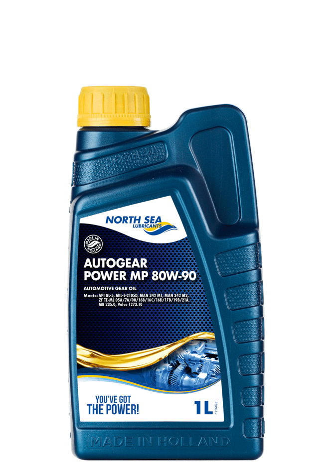 1-liters flaske med NSL Autogear Power MP 80W-90, mineralsk girolje for tungt belastede hypoidgir og aksler.