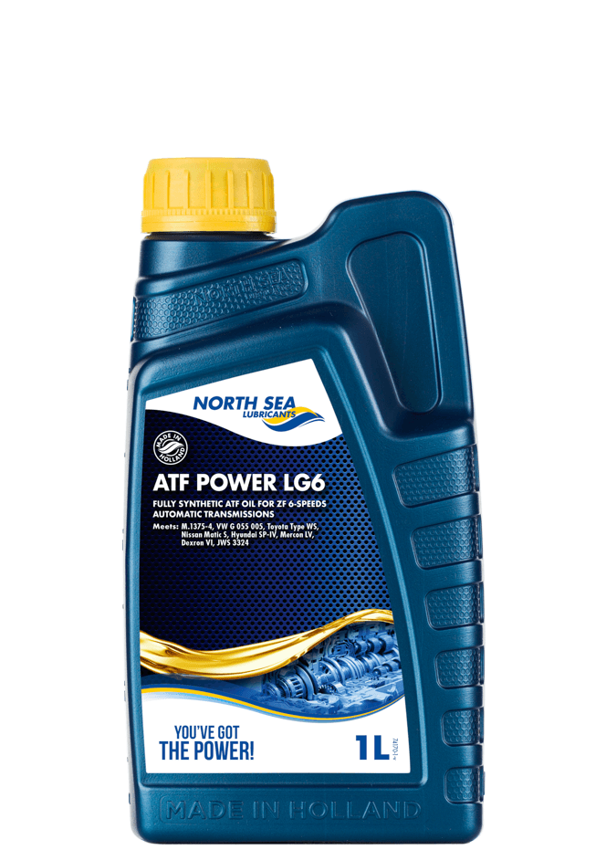 1-liters flaske med NSL ATF Power LG8, gul fullsyntetisk automatgirolje for ZF 8-trinns girkasser.