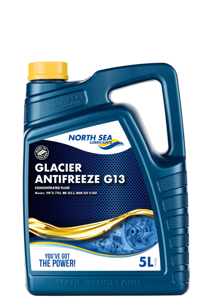 5-liters kanne med Glacier Antifreeze G13 konsentrert lilla frostvæske.