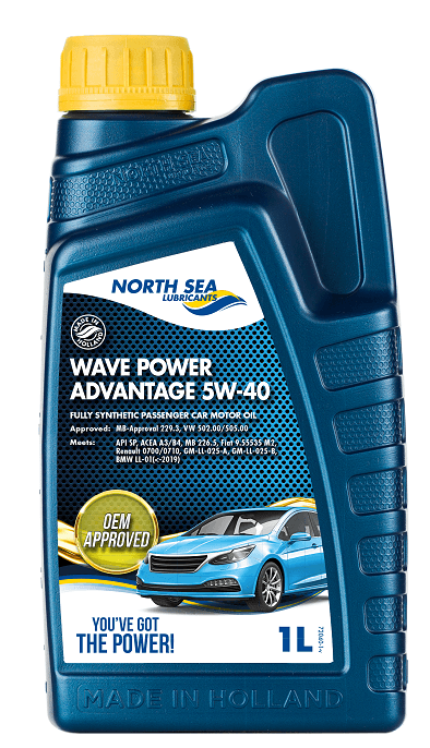 1-liters flaske med NSL Wave Power Advantage 5W-40 helsyntetisk motorolje.