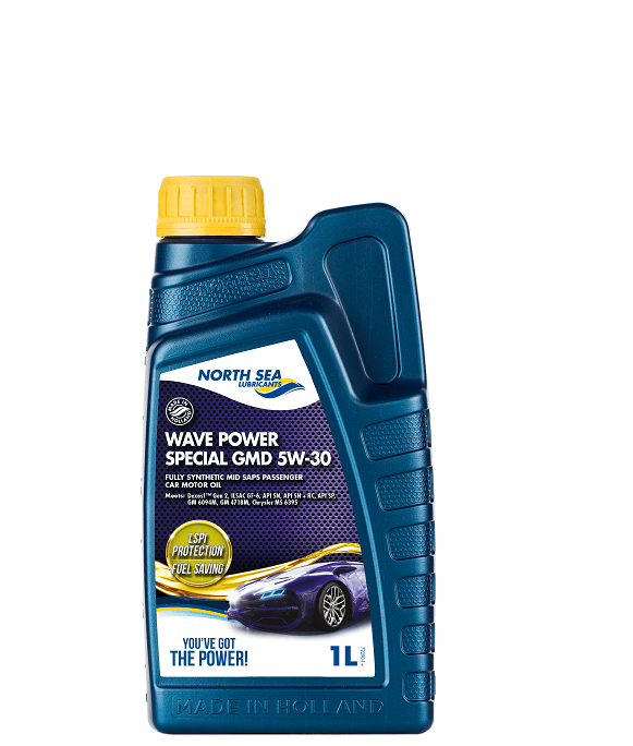 1-liters flaske med NSL Wave Power Special GMD 5W-30 helsyntetisk motorolje.