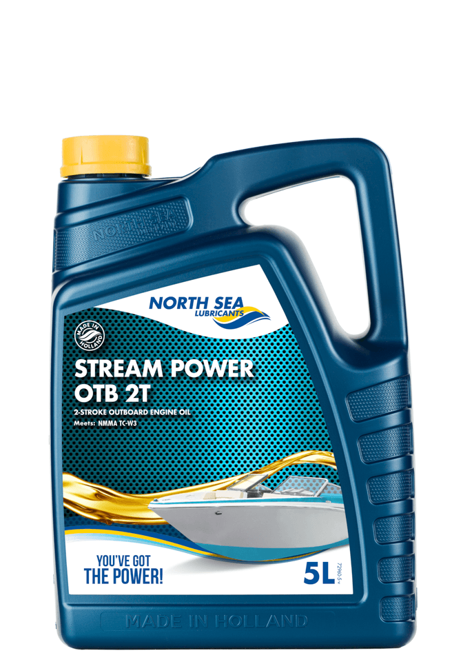 5 liters kanne med NSL Stream Power OTB 2T blå askefritt totaktsolje for utenbordsmotorer.