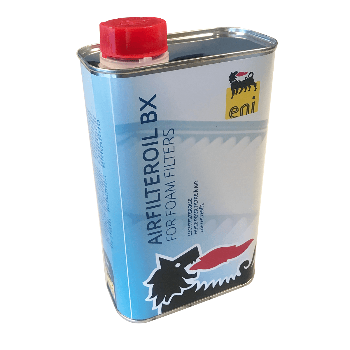 1-liters flaske med Eni Air Filter Oil BX, blåfarget spesialolje for luftfiltre på motocross og ATV.
