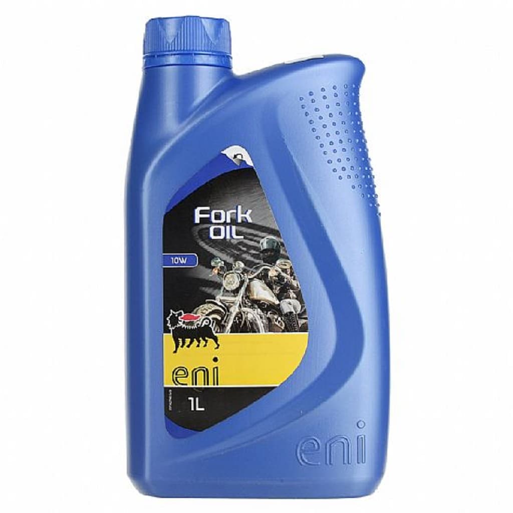 1-liters flaske med Eni Fork, spesialisert gaffelolje for motorsykkel og moped.