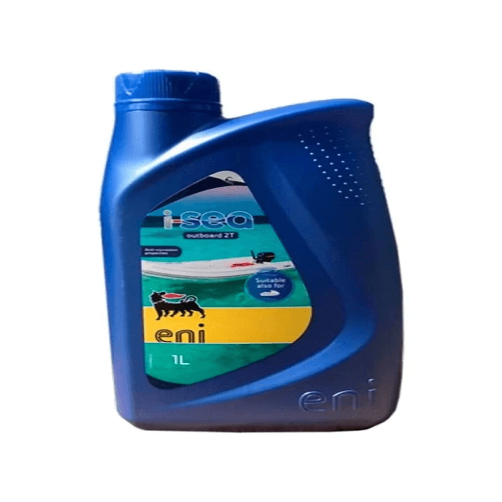 1 liters flaske med Eni i-Sea Outboard 4T 10W-40 motorolje for firetakts utenbordsmotorer.
