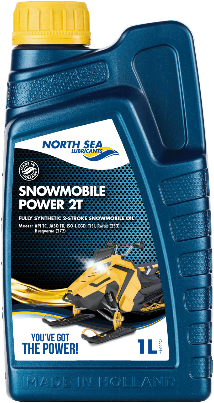 NSL Snowmobile Power 2T – 1 liters flaske med helsyntetisk 2-taktsolje for snøscootere.