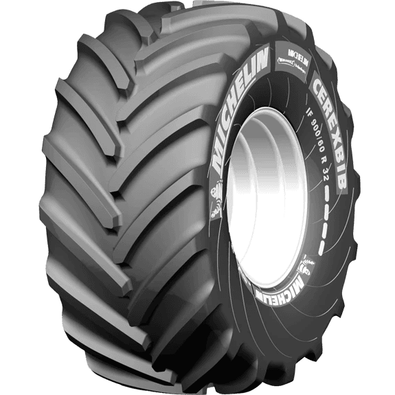 Michelin CerexBib premium høy-fleksibelt VF-radialdekk for skurtreskere med bred, jordbeskyttende mønsterflate og robuste sidevegger.
