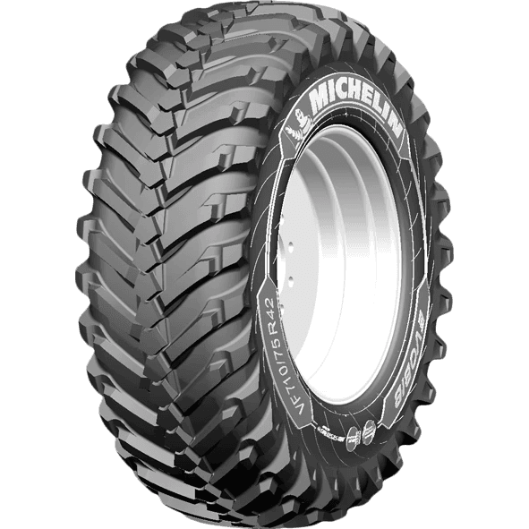 Michelin EvoBib adaptivt premium 2-i-1 VF-radialdekk for store traktorer med hengslet mønsterdesign for åker og vei.