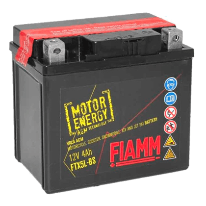 Fiamm FTX5L-BS 12V 4Ah motorsykkelbatteri for pålitelig oppstart.
