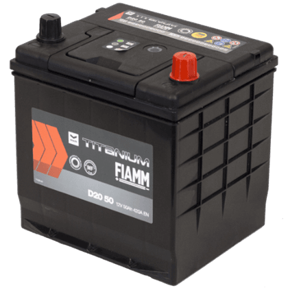 Fiamm D20 50 12V 50Ah startbatteri, vedlikeholdsfritt (MF) for pålitelig startkraft.