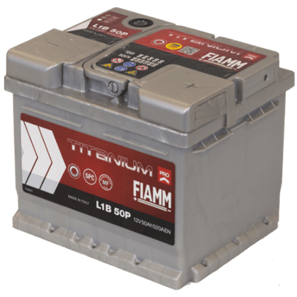 Fiamm L1B 50P 12V 50Ah startbatteri, vedlikeholdsfritt (MF) med lav profil (175 mm).