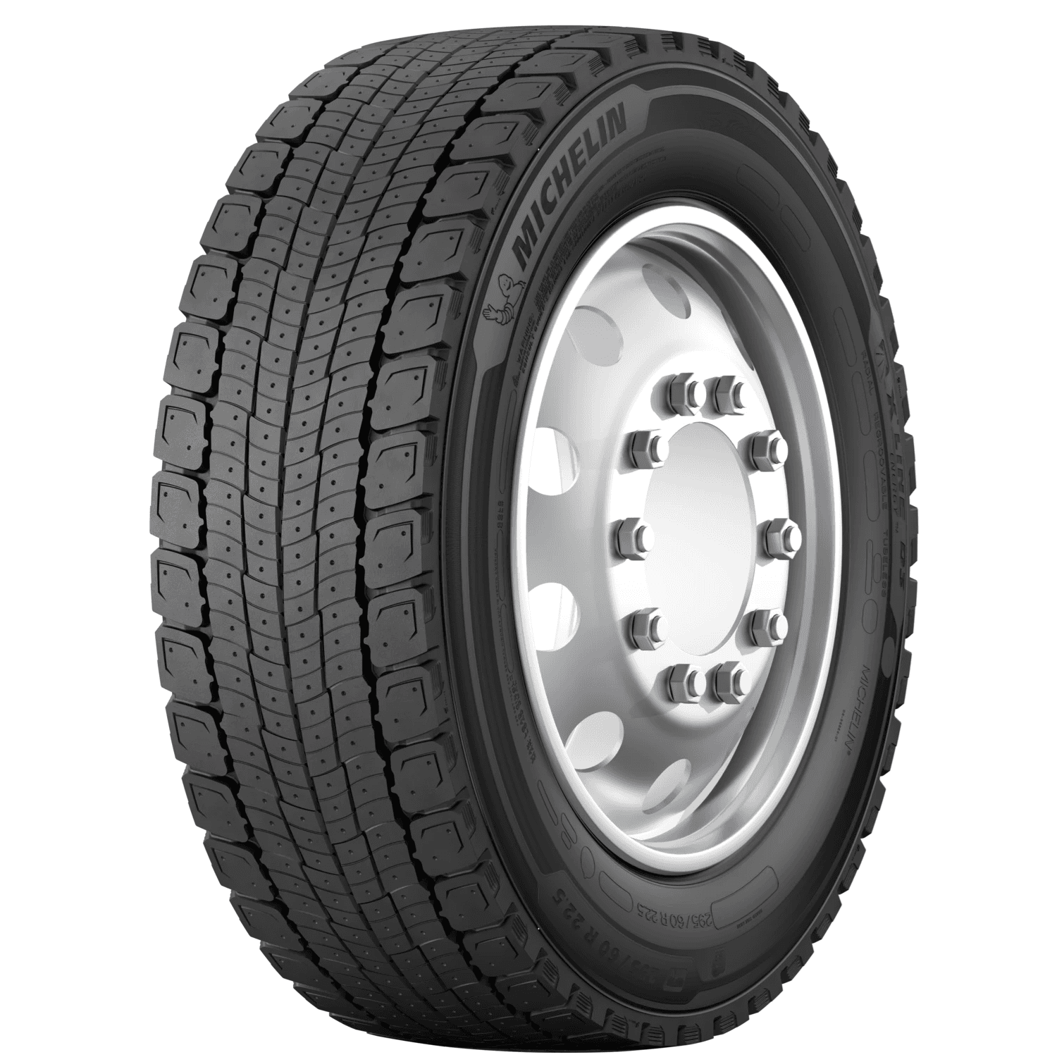 Michelin X Line Energy D3 stålforsterket drivakseldekk for lastebil med energisparende, tett mønsterdesign og 3PMSF-merking.