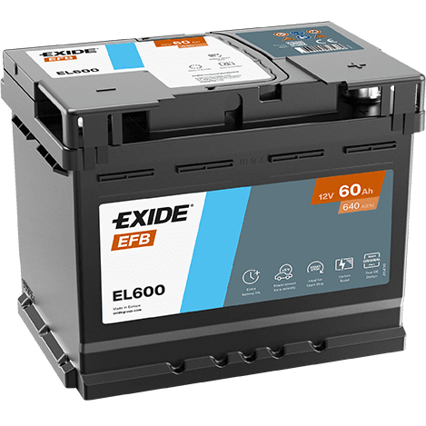 Exide EL600 12V 60Ah EFB startbatteri for biler med Start-Stop-system.