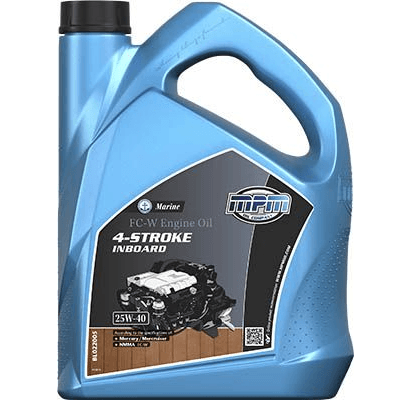 5-liters kanne med MPM Marine FC-W 25W-40 motorolje for firetakts båtmotorer.