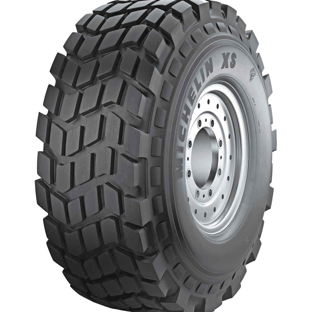 Michelin X Force S (XS) stålforsterket radial terrengdekk med det ikoniske, brede bølgemønsteret for tungt terreng og sand.