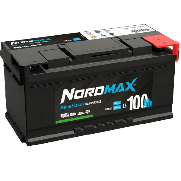 Nordmax NM100L 12V 100Ah 640A robust og vedlikeholdsfritt marine- og fritidsbatteri for båt, bobil og hytte.