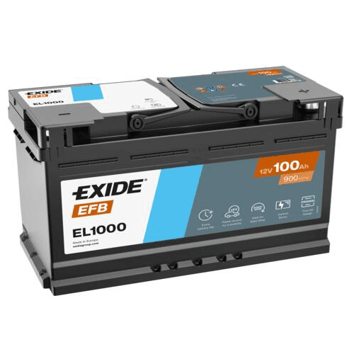 Exide EL1000 Start-Stop EFB 12V 100Ah høytytende start- og forbruksbatteri for personbil, SUV og nyttekjøretøy.