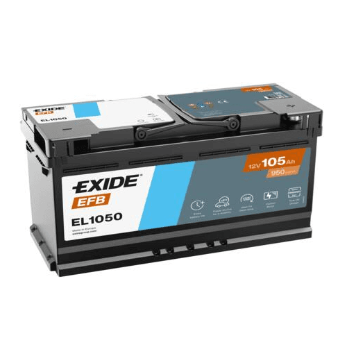 Exide EL1050 Start-Stop EFB 12V 105Ah høytytende start- og forbruksbatteri for personbil, SUV og nyttekjøretøy.