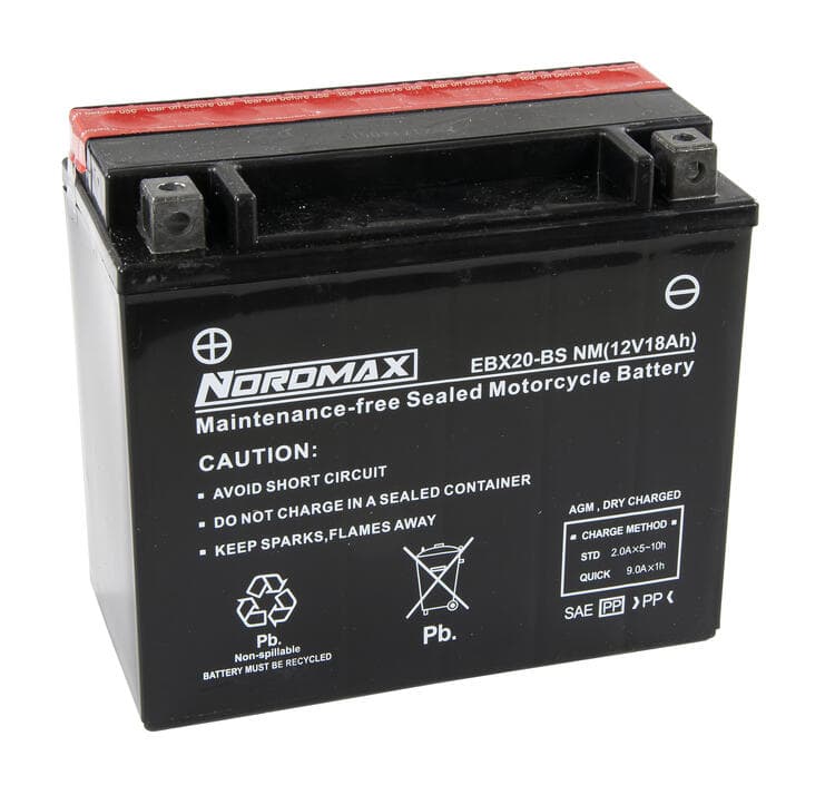 Nordmax EBX20-BS NM 12V 18Ah vedlikeholdsfritt AGM MC- og powersportbatteri for motorsykkel, ATV og snøskuter.