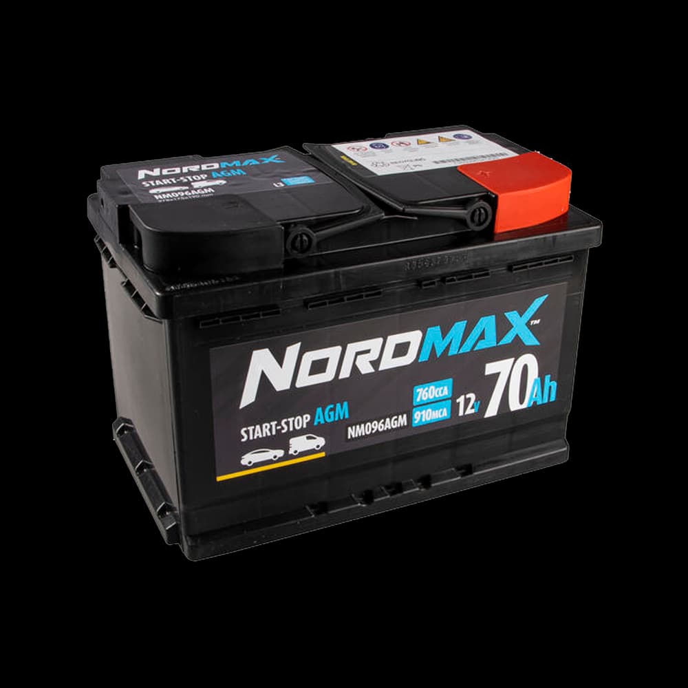 Nordmax NM096AGM 12V 70Ah helt vedlikeholdsfritt AGM-startbatteri for Start-Stop personbiler.