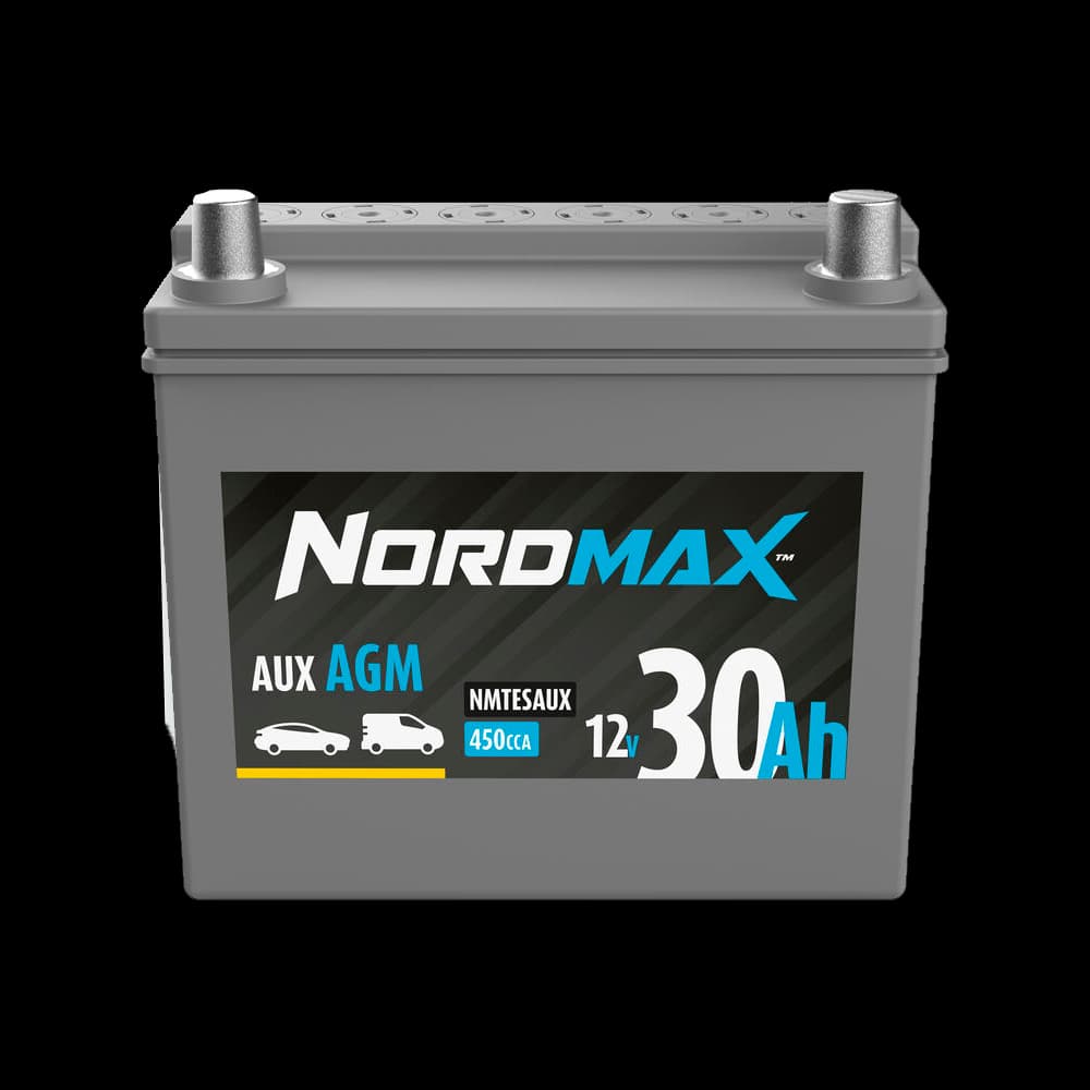 Nordmax NMTESAUX 12V 30Ah 450A kompakt AGM hjelpe- og støttebatteri.