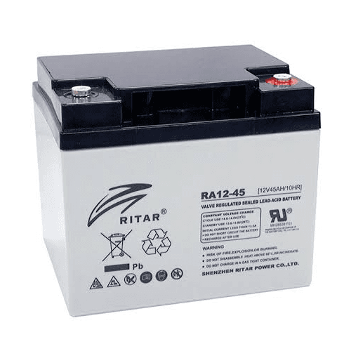 Ritar RA12-45 12V 45Ah helt vedlikeholdsfritt AGM VRLA-batteri for UPS, solcelleanlegg og fritid.