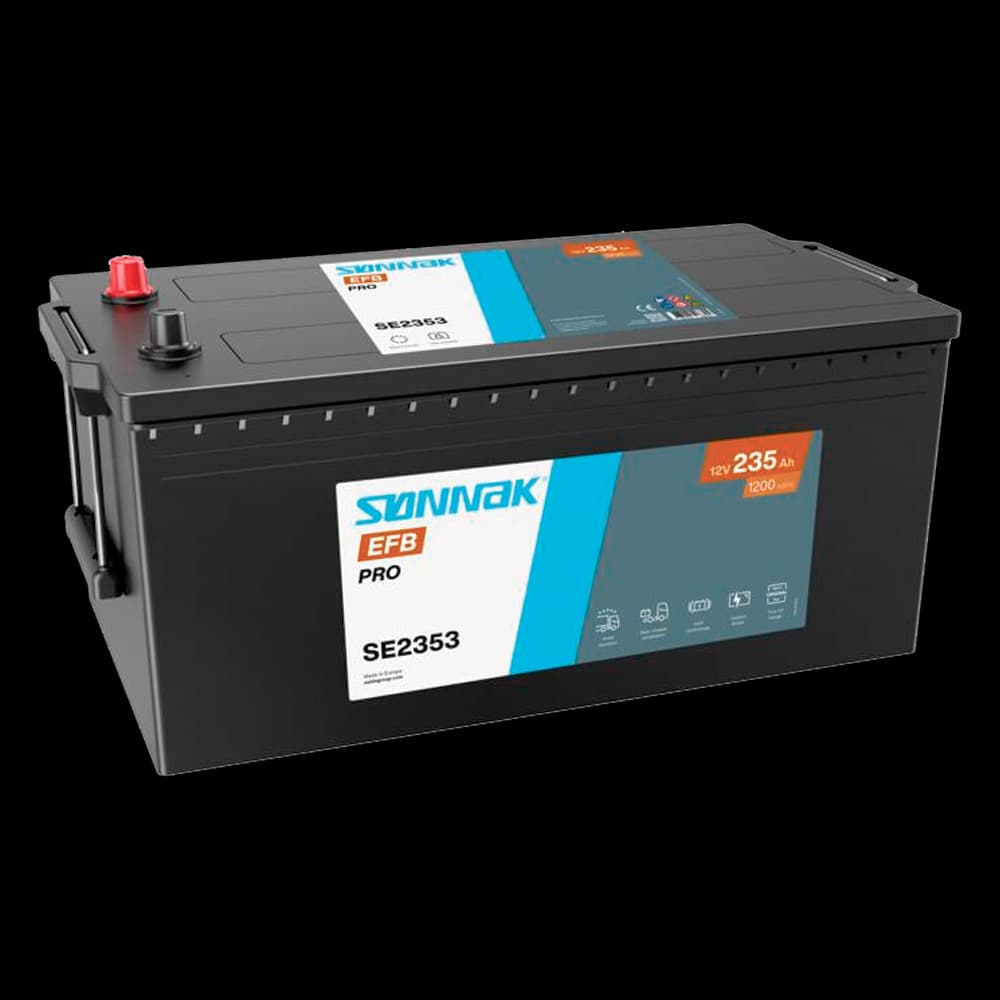 Sønnak SE2353 StrongPro EFB+ 12V 235Ah 1200A forsterket tungbilbatteri med HVR rystelsesteknologi.