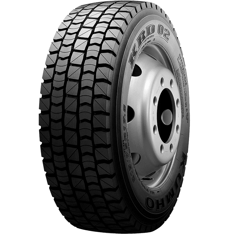 Kumho KRD02 drivakseldekk for lastebil med kraftig blokkmønster og 3PMSF-vintermerking.