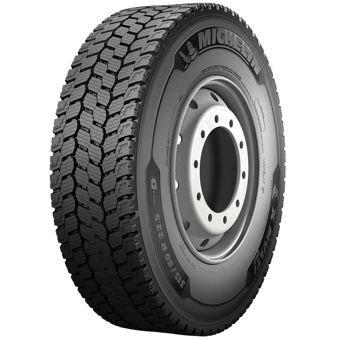 Michelin X Multi Grip D stålforsterket radial-drivakseldekk for lastebil med tettseipet, retningsbestemt nordisk vintermønster.