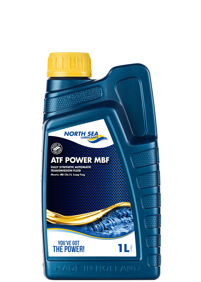 1-liters flaske med NSL ATF Power MBF, rød høytytende automatgirolje for Mercedes-Benz personbiler.