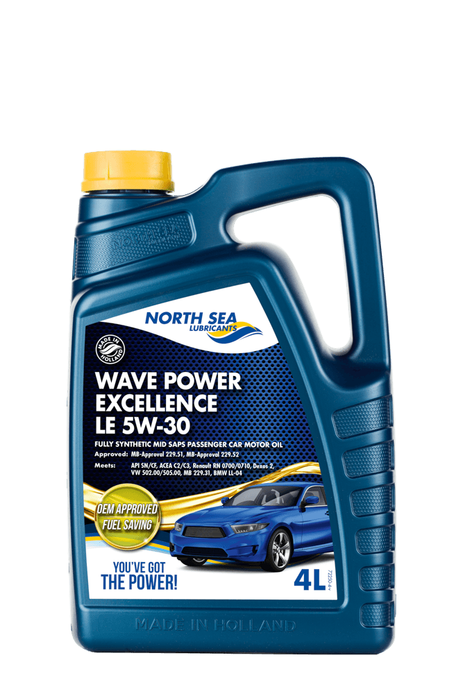 4-liters kanne med NSL Wave Power Excellence LE 5W-30 helsyntetisk motorolje.