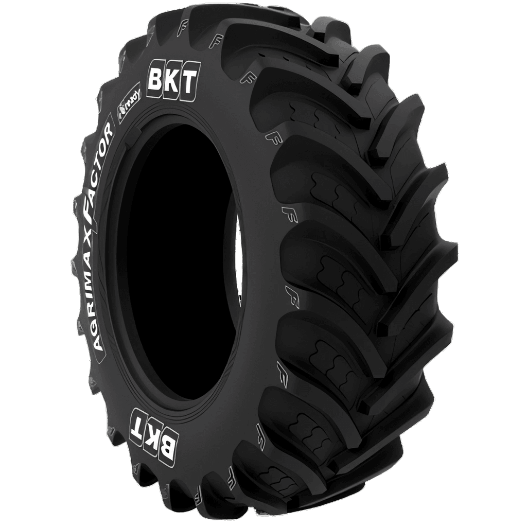 BKT Agrimax Factor radialdekk for traktorer med moderne mønsterdesign og høy hastighetsindeks.