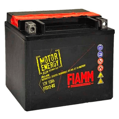 Fiamm FTX12-BS 12V 10Ah AGM motorsykkelbatteri med syre for pålitelig drift.