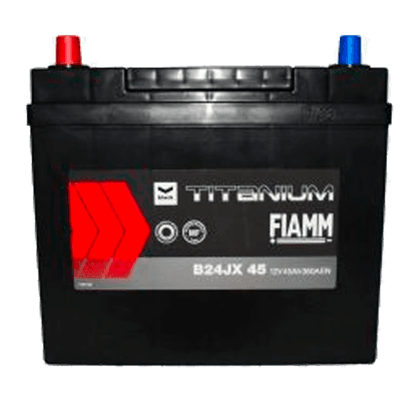 Fiamm B24JX 45 12V 45Ah startbatteri, vedlikeholdsfritt (MF) med pluss-pol til venstre.