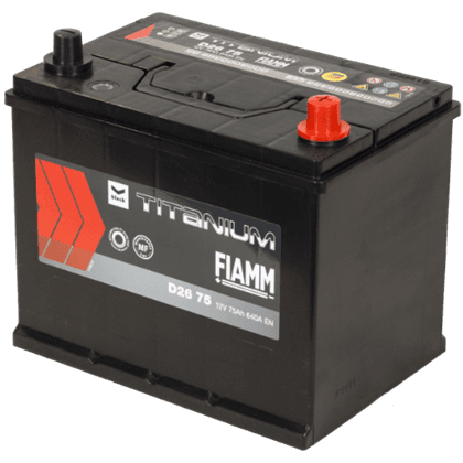Fiamm D26 75 12V 75Ah startbatteri, vedlikeholdsfritt (MF) for pålitelig startkraft.
