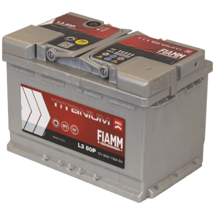 Fiamm L3 80P 12V 80Ah startbatteri, vedlikeholdsfritt (MF) for personbil og utstyr.